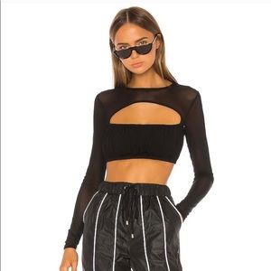 I AM GIA mesh long sleeve crop top.